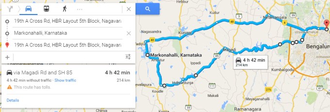 Route map - Markonahalli